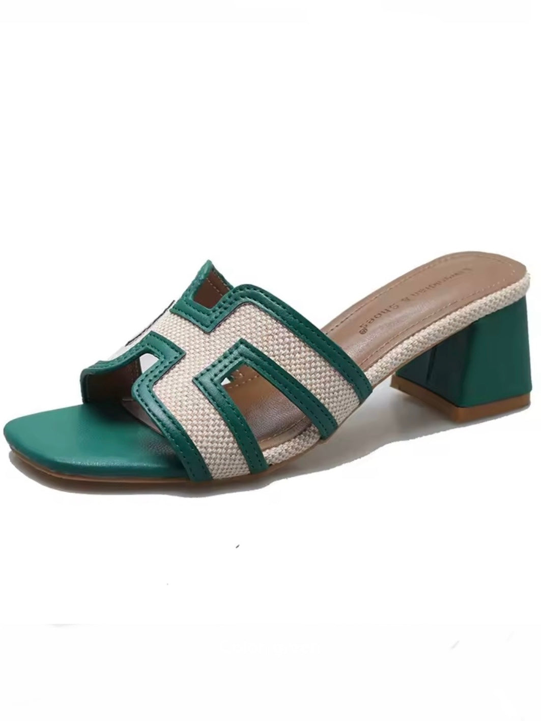 Natural straw and shine stones slides flats sandals