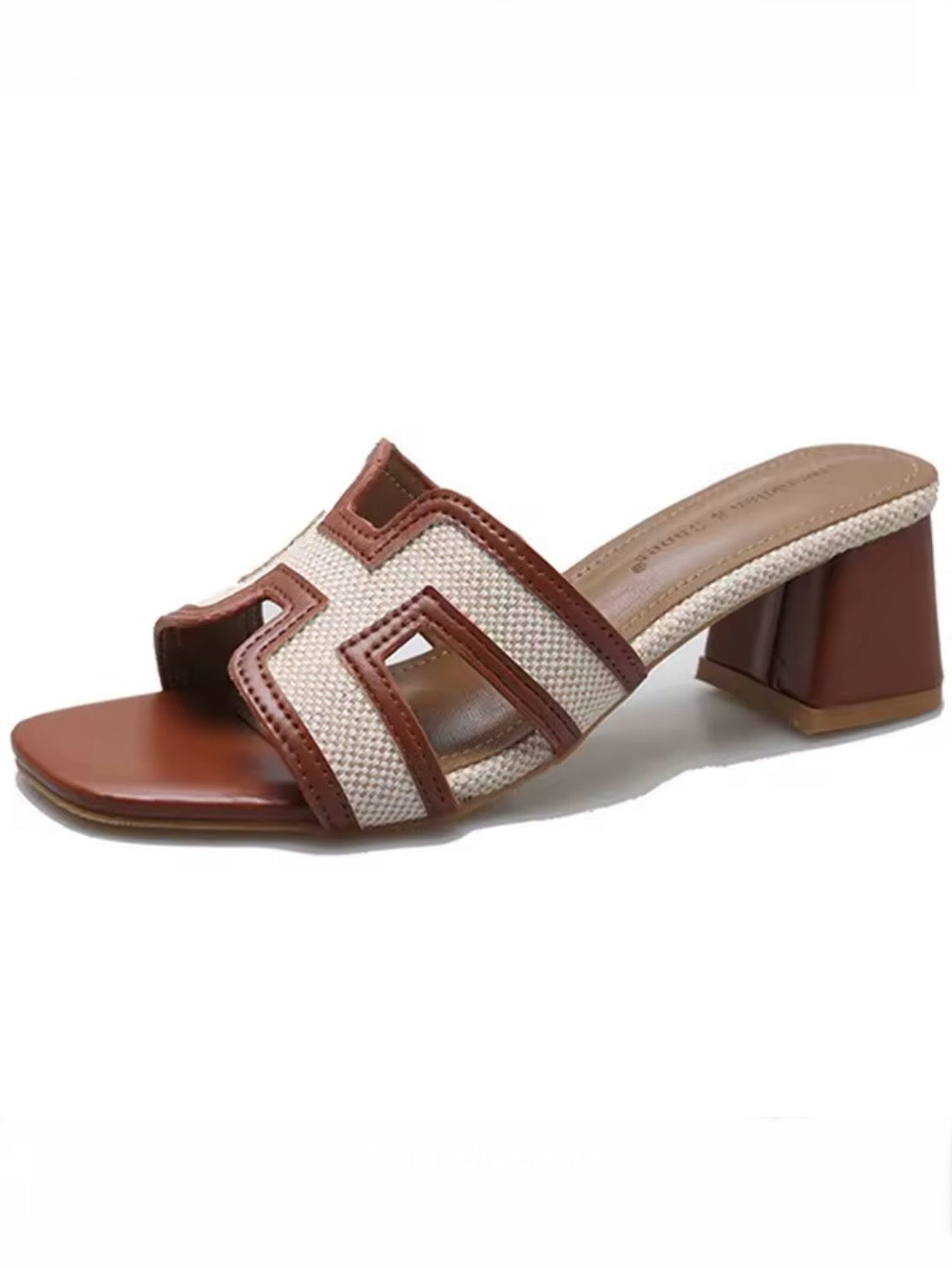 Natural straw and shine stones slides flats sandals