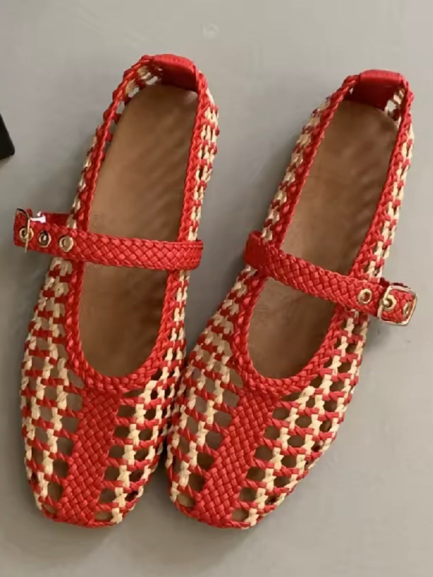 Brown and red Ballet net flats shoes
