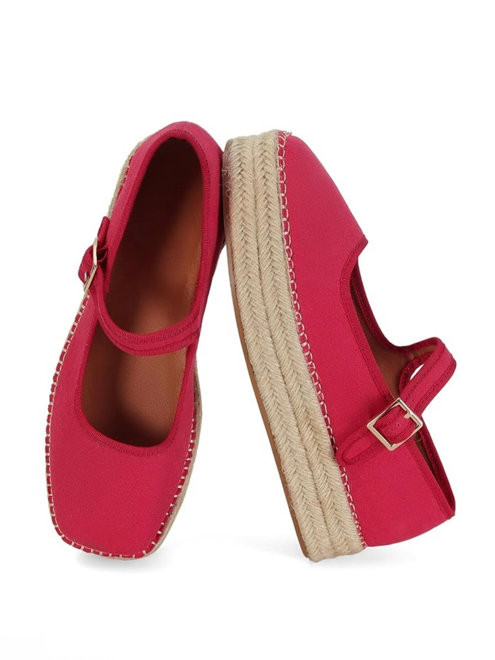 Canvas wedge espadrilles flat platform double strap