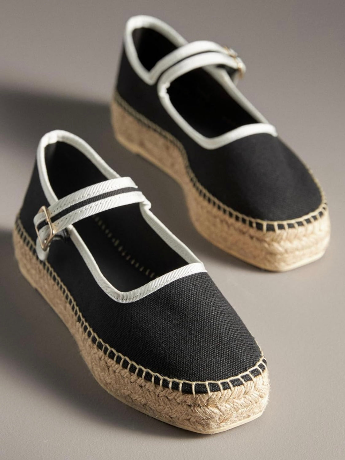 Canvas wedge espadrilles flat platform double strap