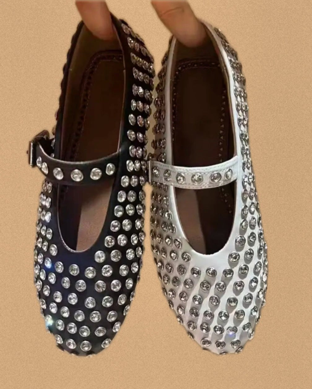 Almond studded flats shoes - Wapas