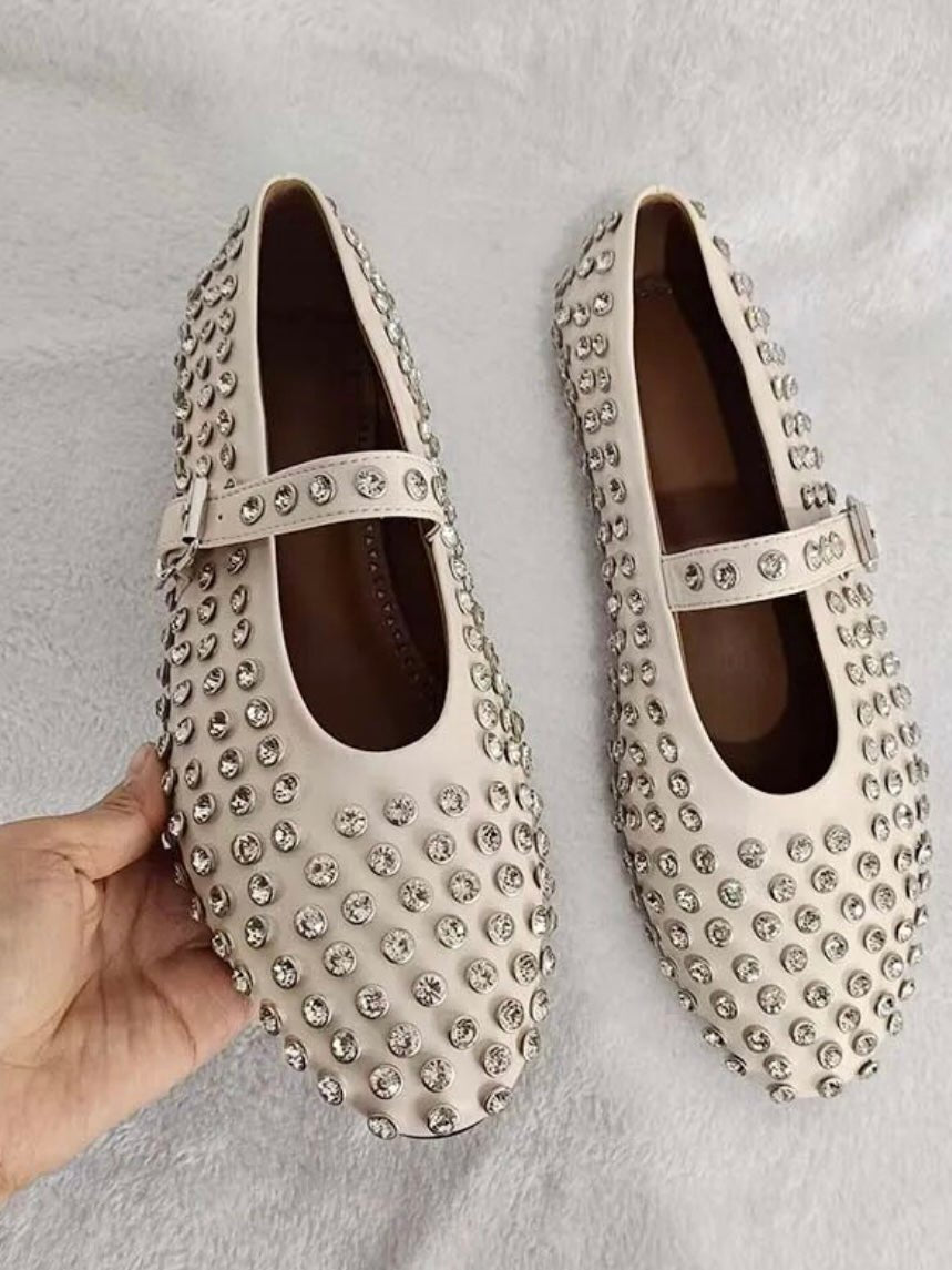 Almond studded flats shoes - Wapas