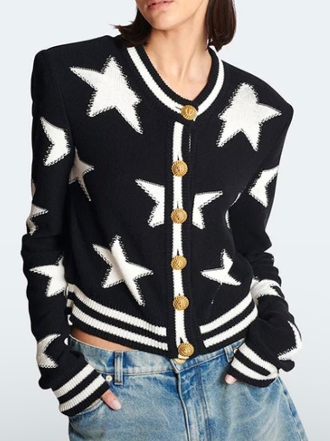 Black cardigan with white stars sweater - Wapas