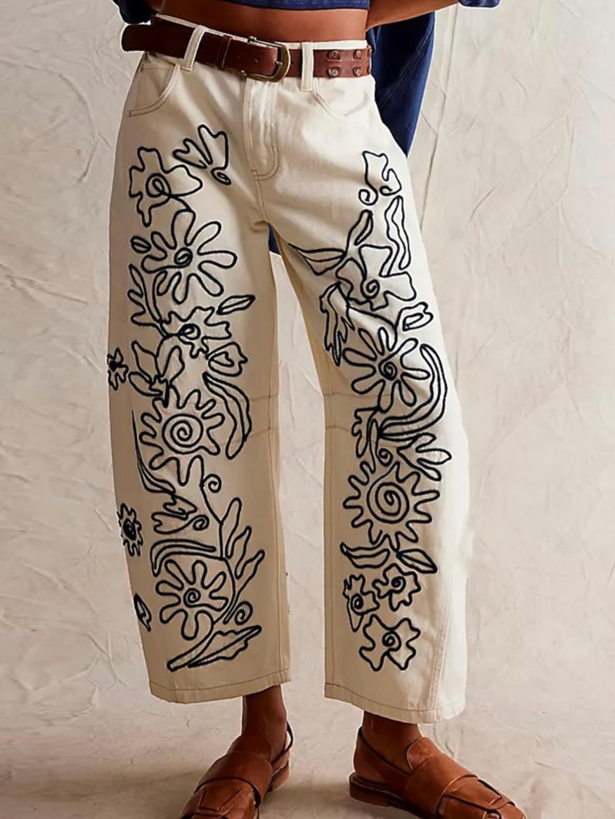 Black embroidered details baggy pants - Wapas