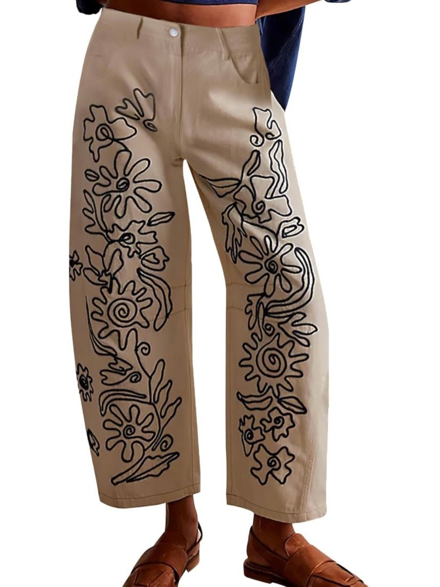 Black embroidered details baggy pants - Wapas