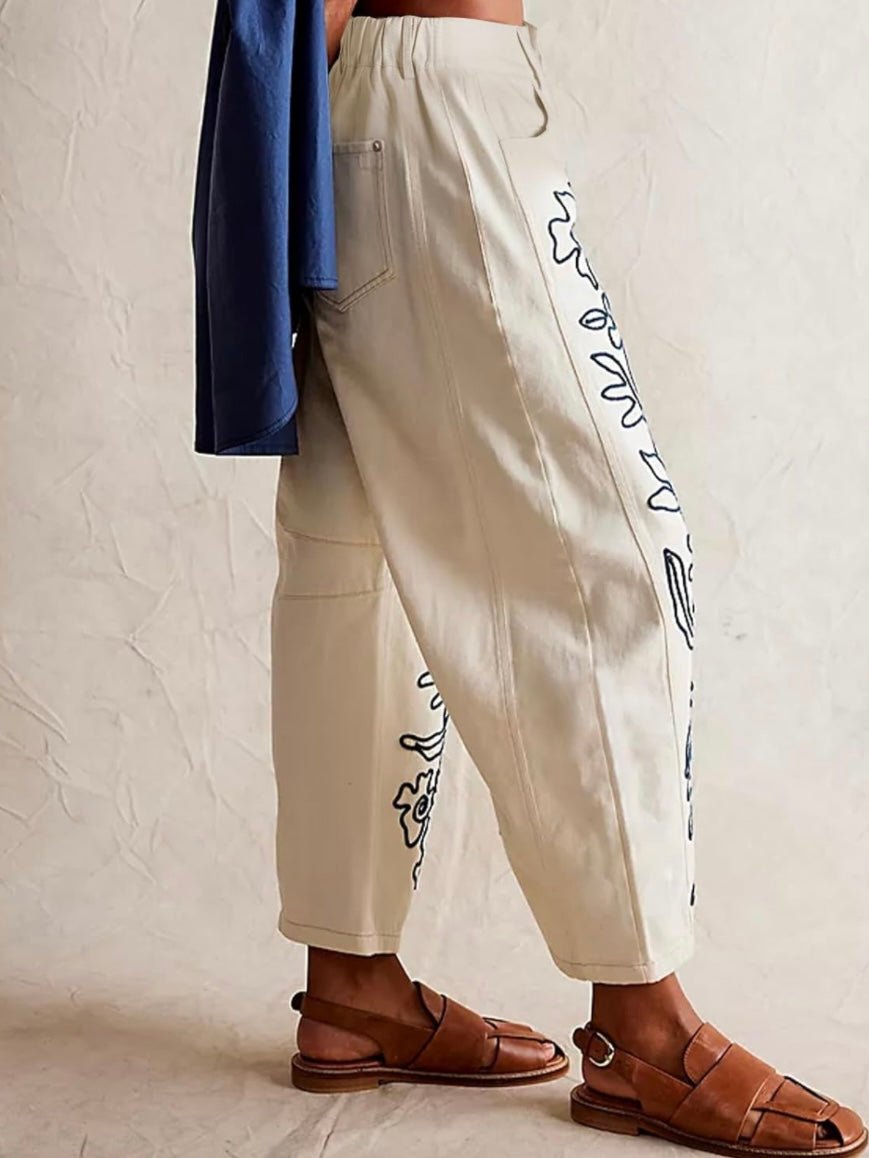 Black embroidered details baggy pants - Wapas