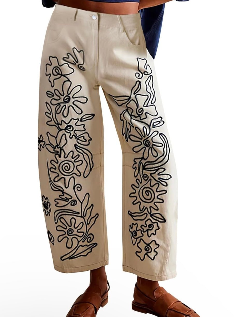 Black embroidered details baggy pants - Wapas