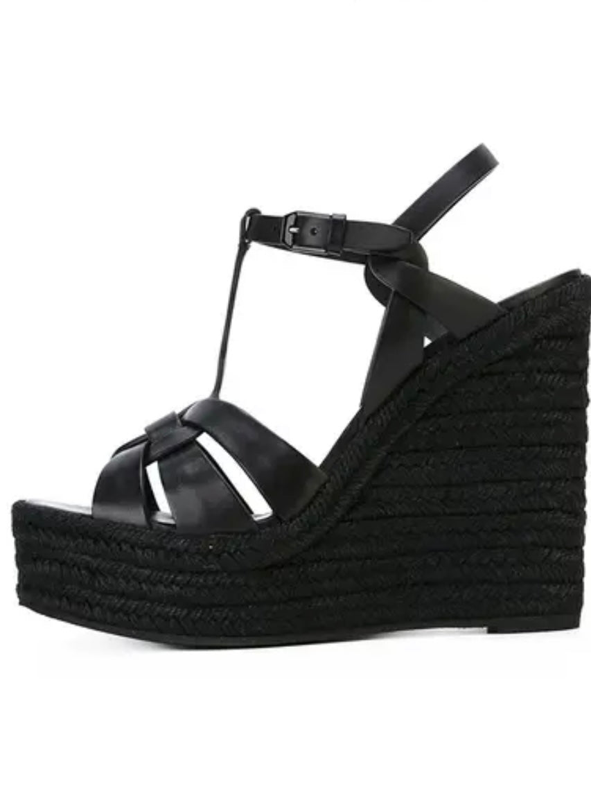 Black wedge high heels sandals - Wapas