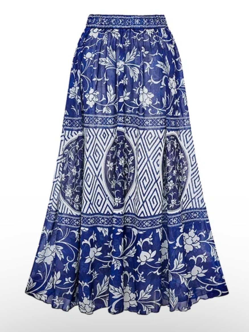 Blue and white floral ruffles top / bottom bikini - Wapas