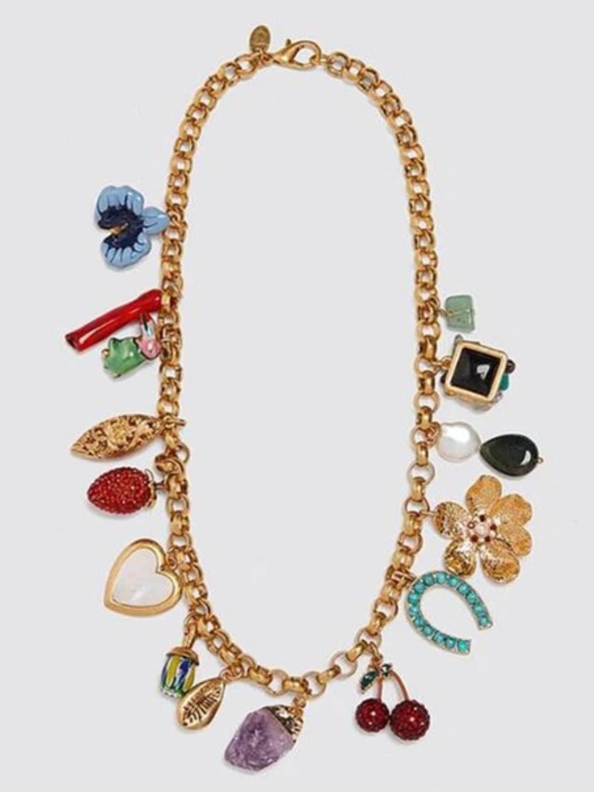 Coral, wood, pearl, flower, stones and heart necklace - Wapas