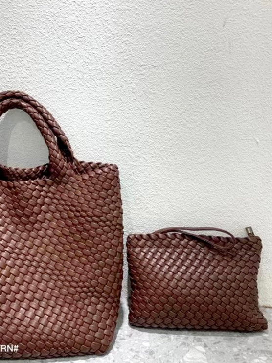 Dark brown faux leather boho handbag - Wapas
