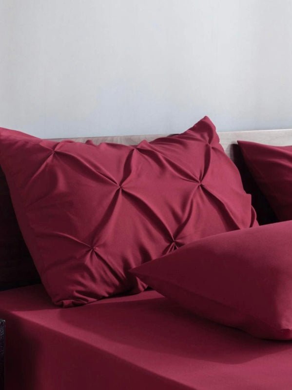 Dark red pleated bed set 8 pieces - Wapas