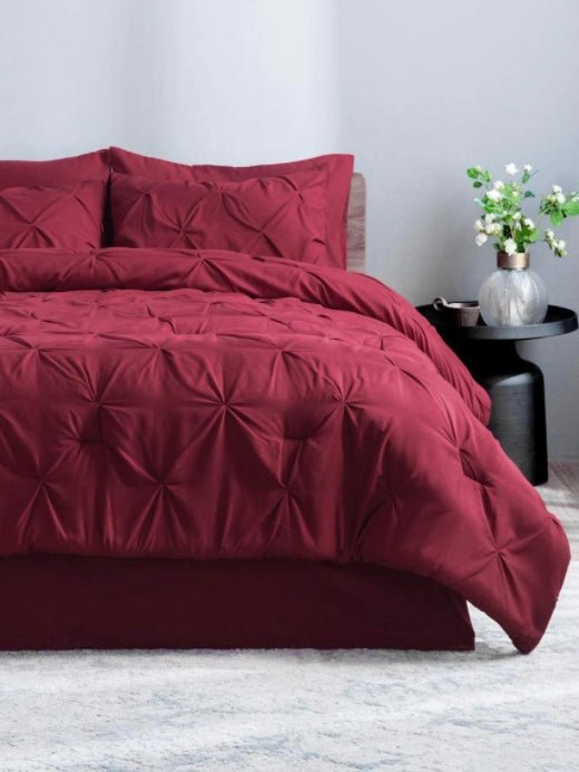 Dark red pleated bed set 8 pieces - Wapas