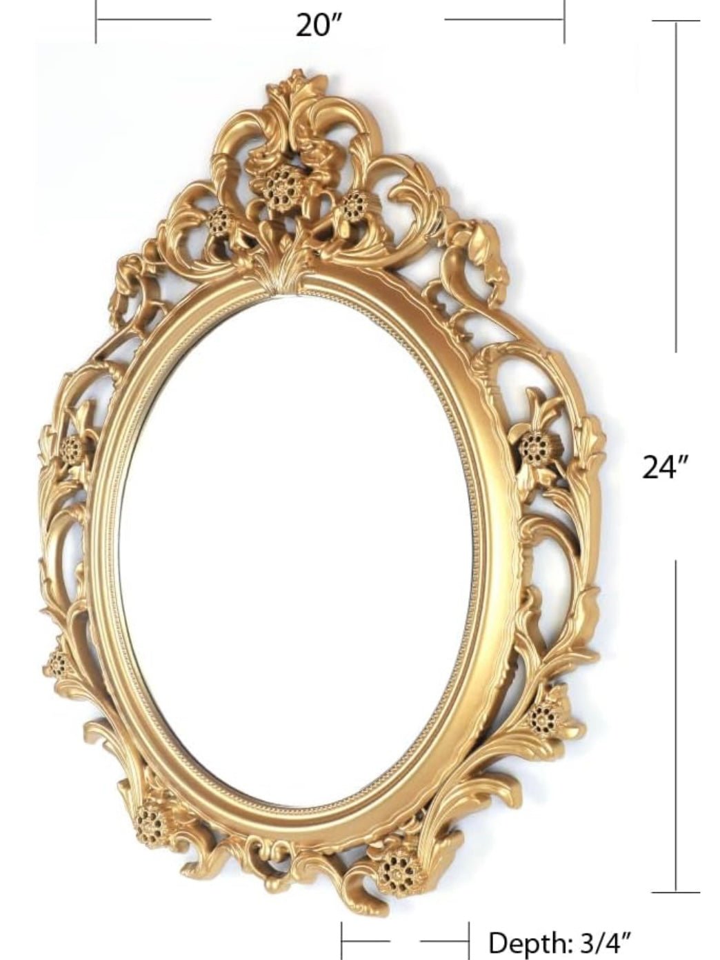 Floral pattern oval wall light weight plastic mirror - Wapas