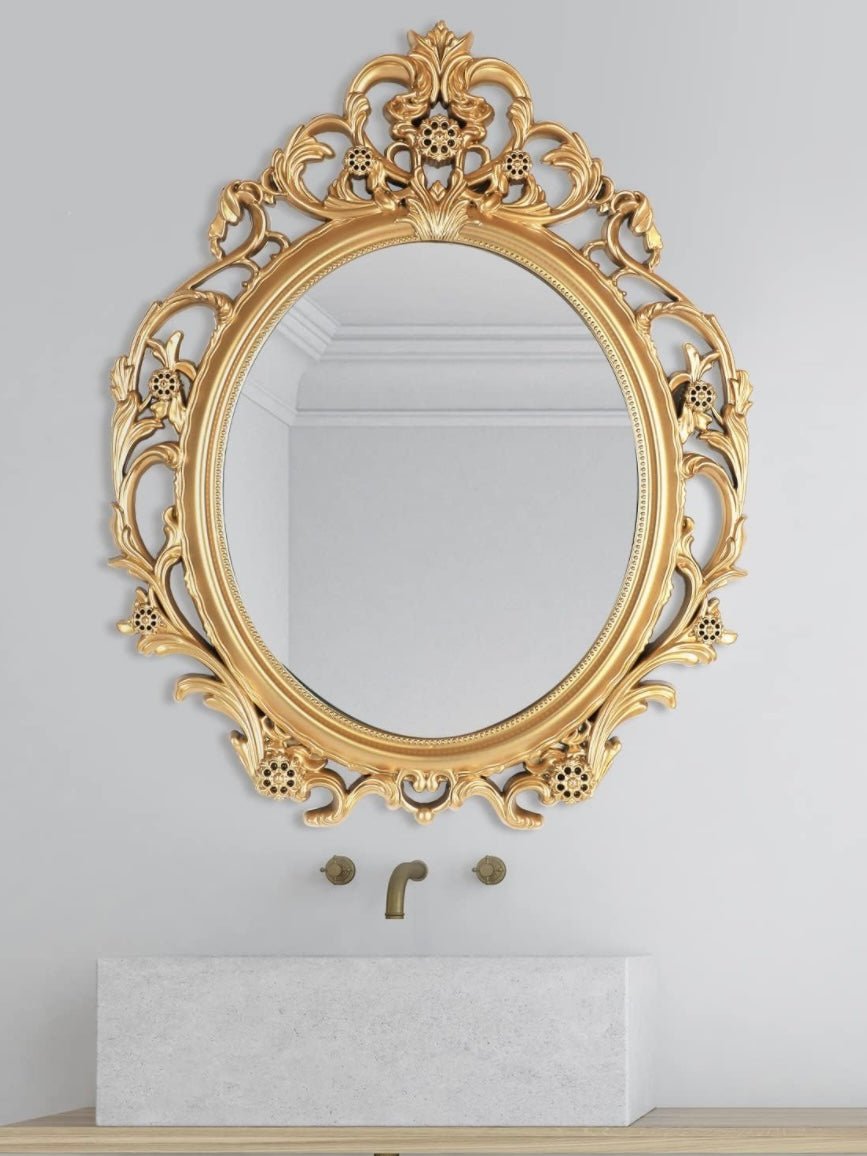 Floral pattern oval wall light weight plastic mirror - Wapas
