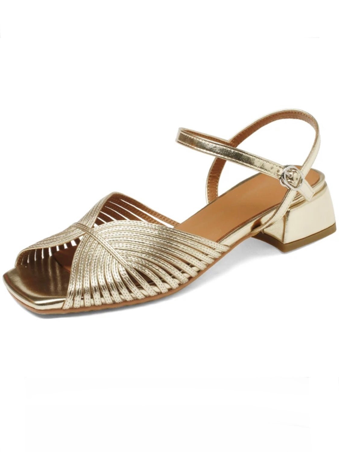 Gold low square heel shoes - Wapas
