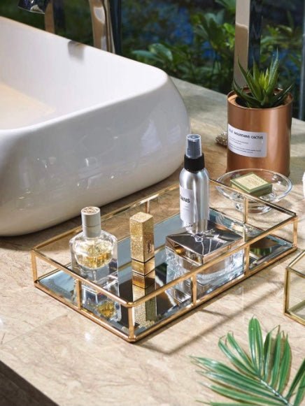 Gold metallic and glass box / tray - Wapas