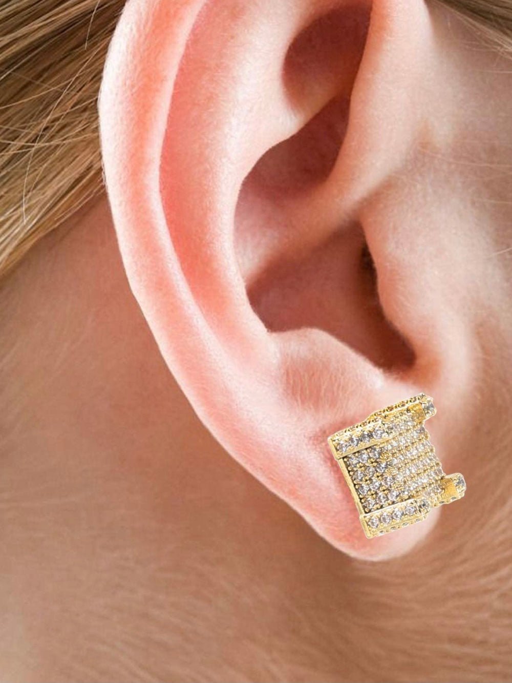 Gold plated zirconia square earrings - Wapas