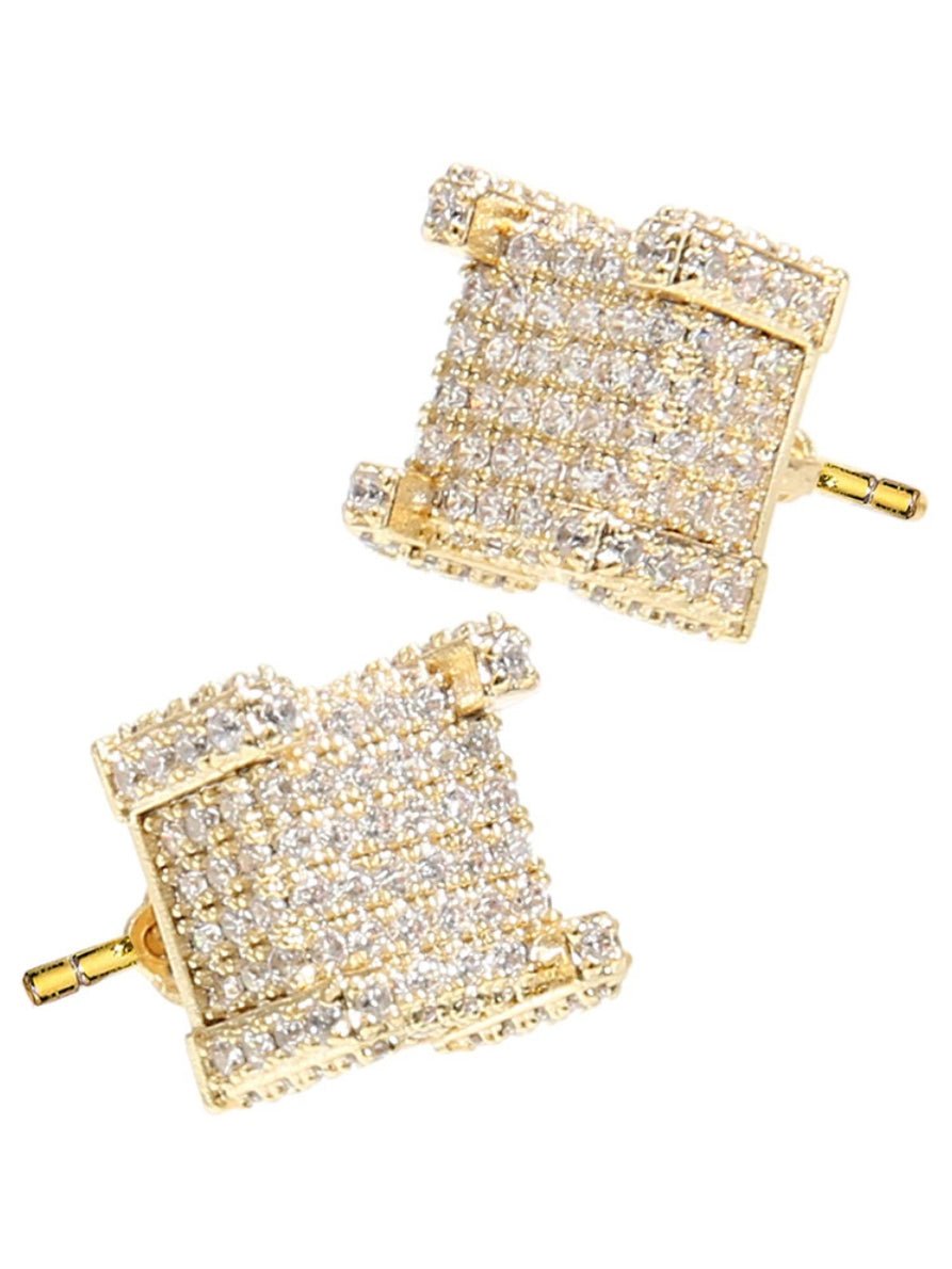 Gold plated zirconia square earrings - Wapas