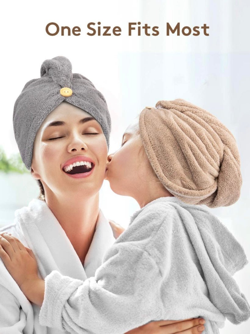 Gray, camel and brown drying hair wrap - Wapas
