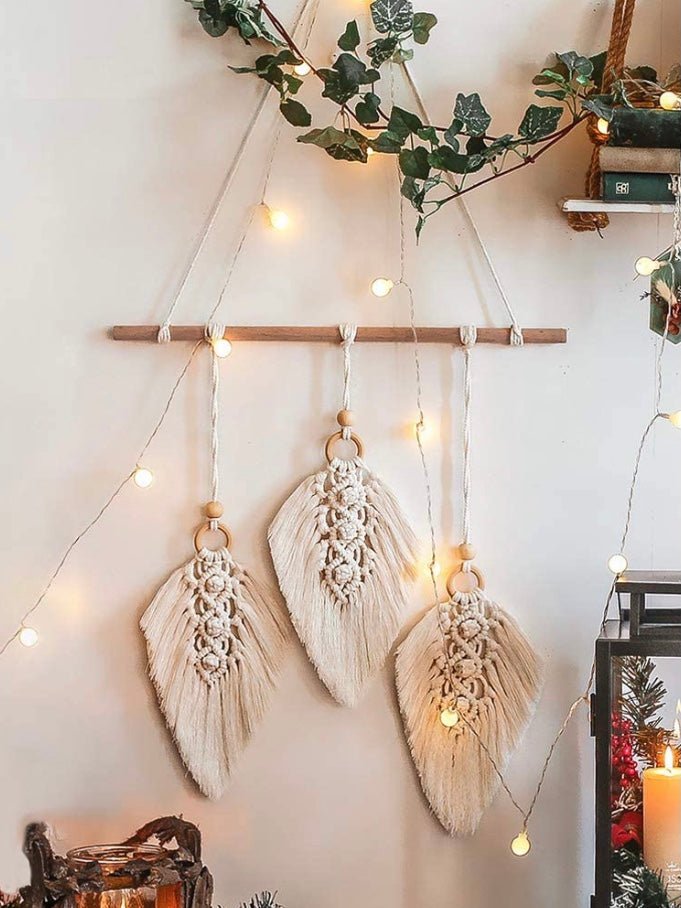 Leaves white macrame wall hanging - Wapas
