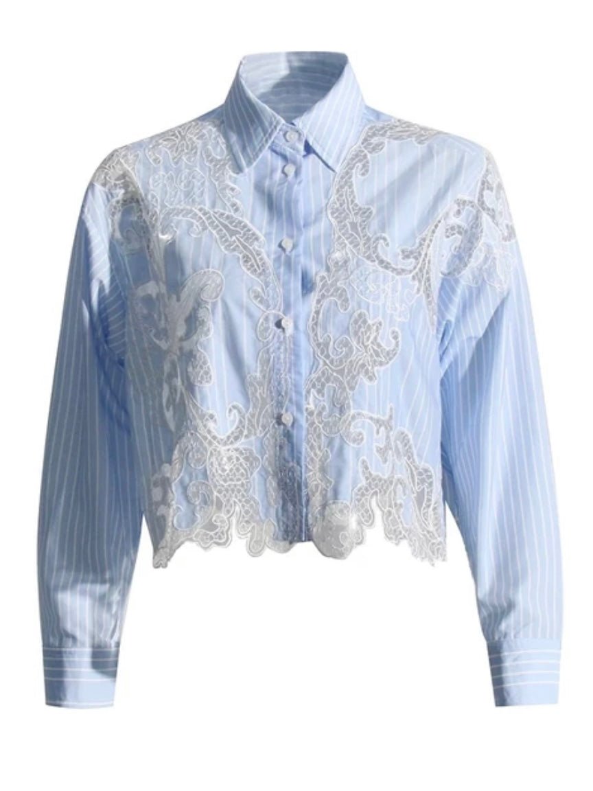 Light blue laced embroidered blouse - Wapas