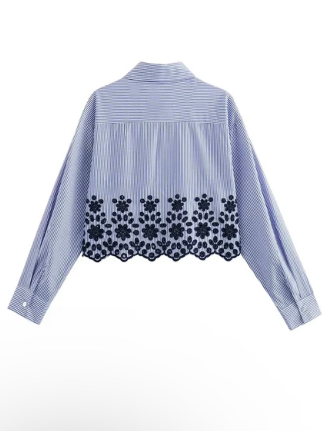 Light blue striped embroidered ruffled shirt - Wapas