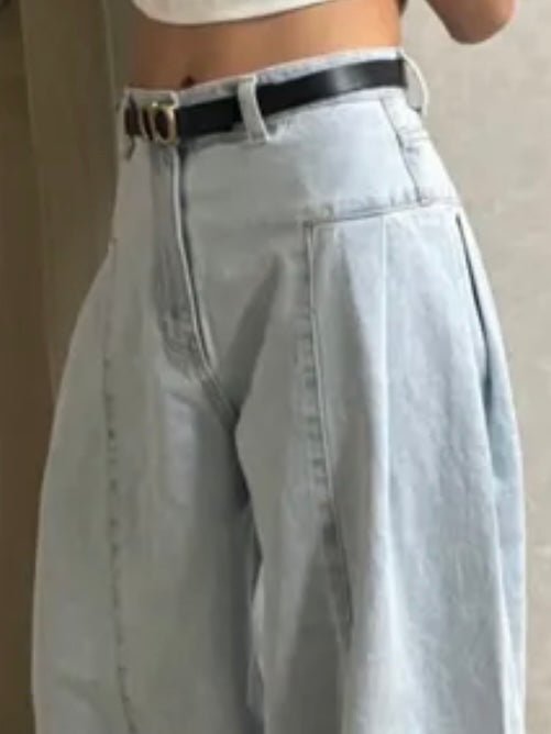 Light blue washed wide jeans pants - Wapas