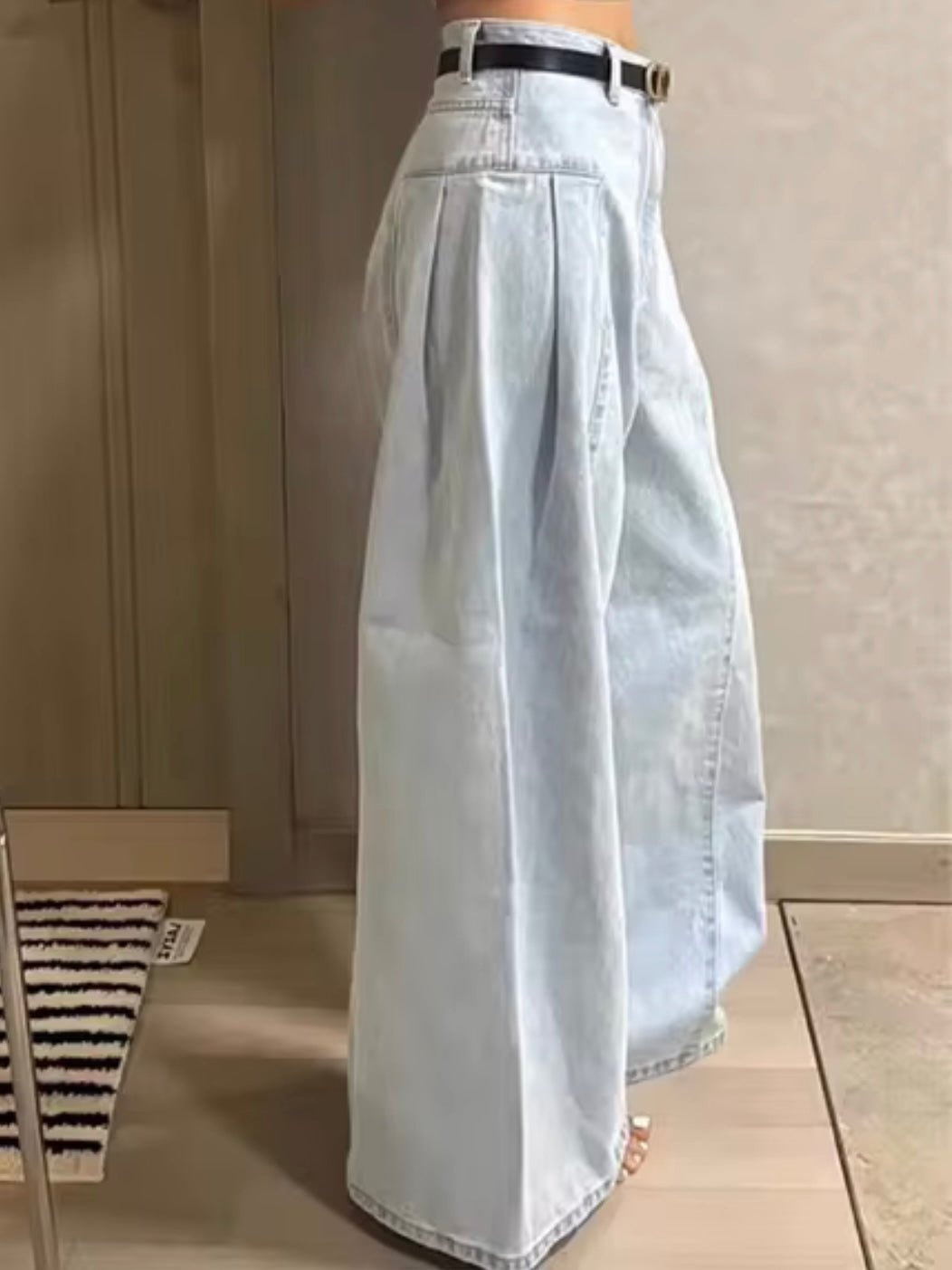 Light blue washed wide jeans pants - Wapas