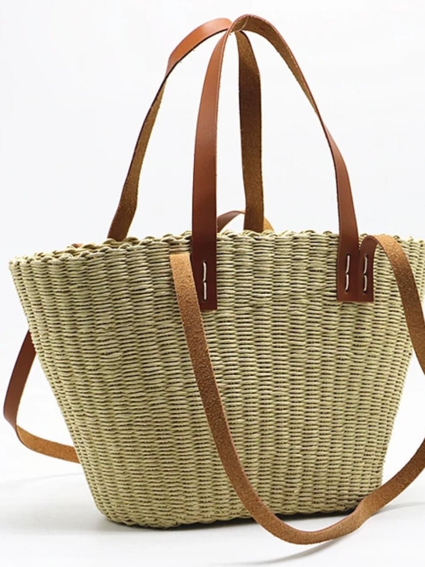 Natural and brown straw tote handbag - Wapas