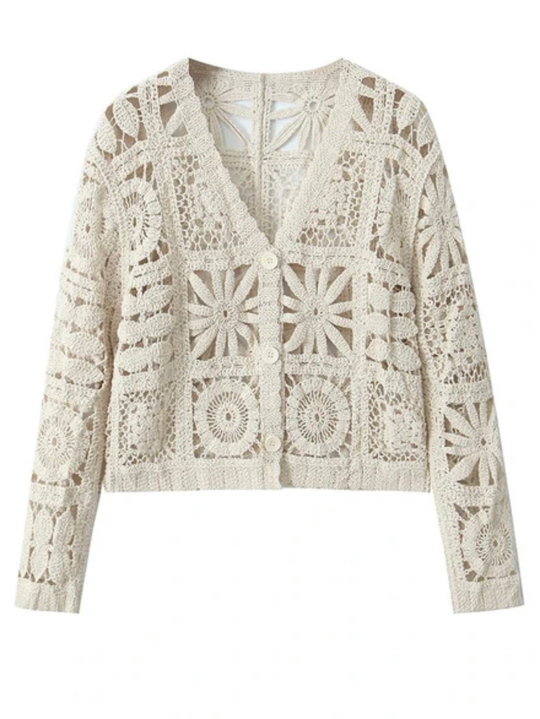 Off white knitted crochet sweater and pants set - Wapas