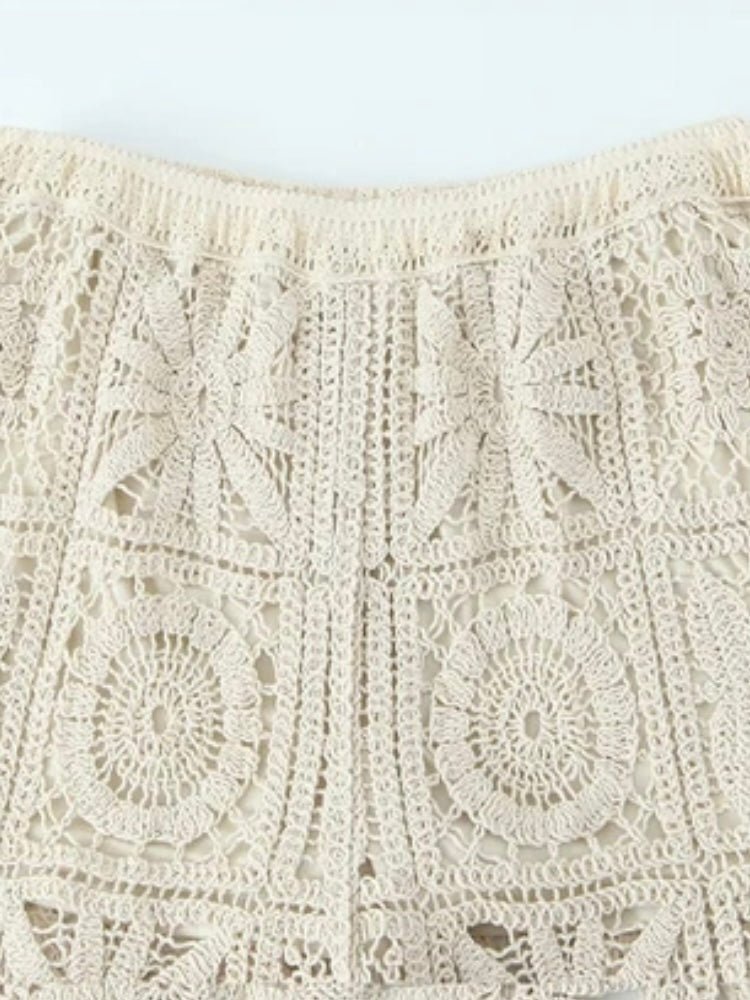 Off white knitted crochet sweater and pants set - Wapas