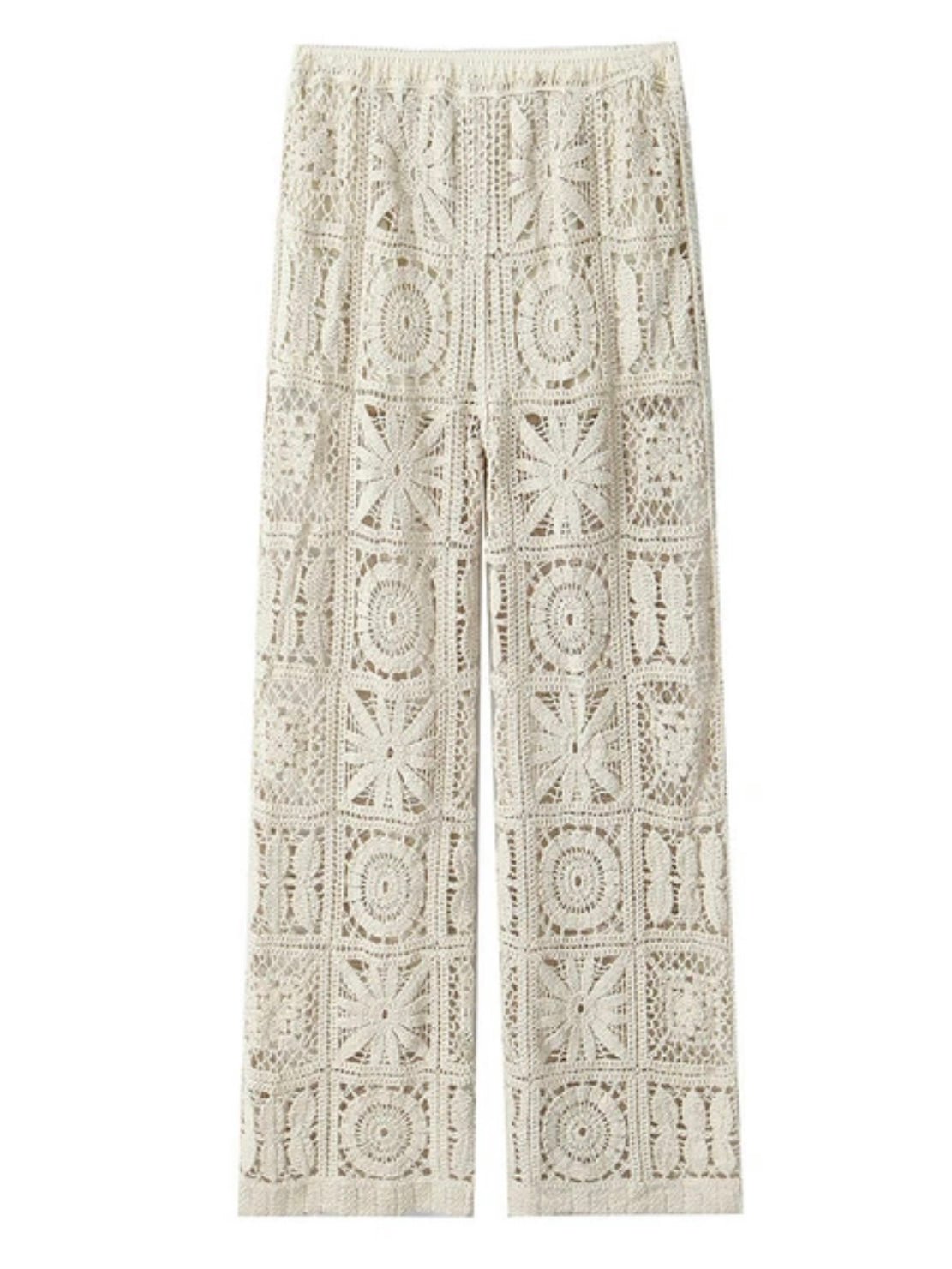 Off white knitted crochet sweater and pants set - Wapas