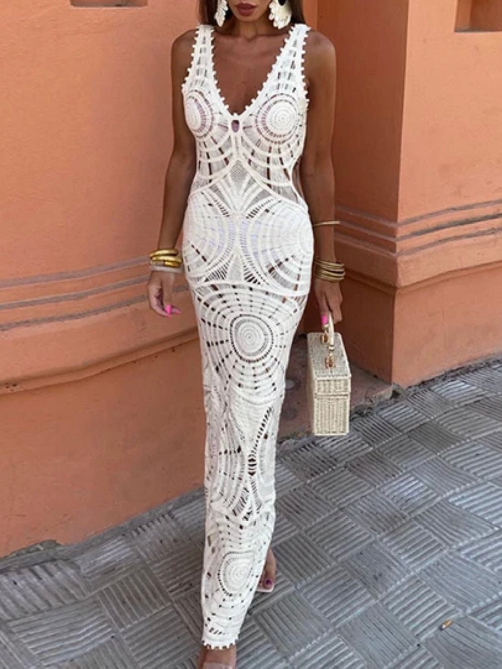Off white lace casual and elegant cover up/long dress - Wapas