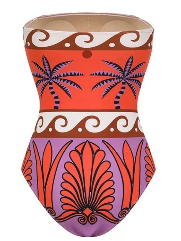Orange printed set of 2 swimsuit and maxi skirt - Wapas