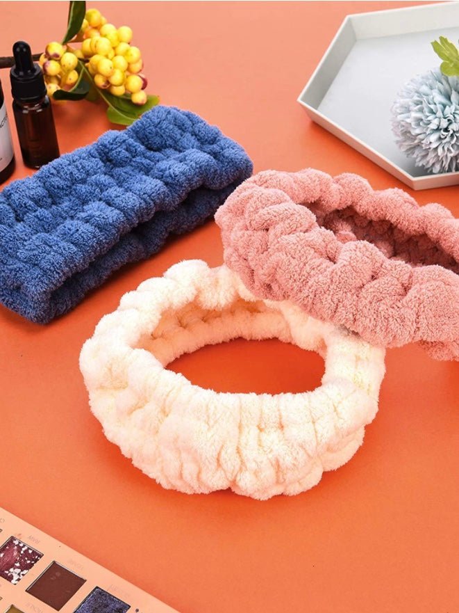 Pink, blue and beige padded facial headband - Wapas