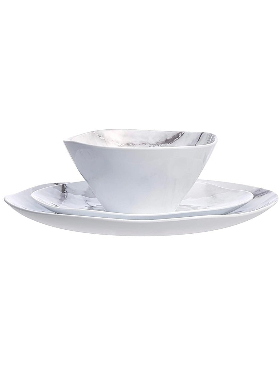 Set of 12 pieces white stone melamine tableware - Wapas