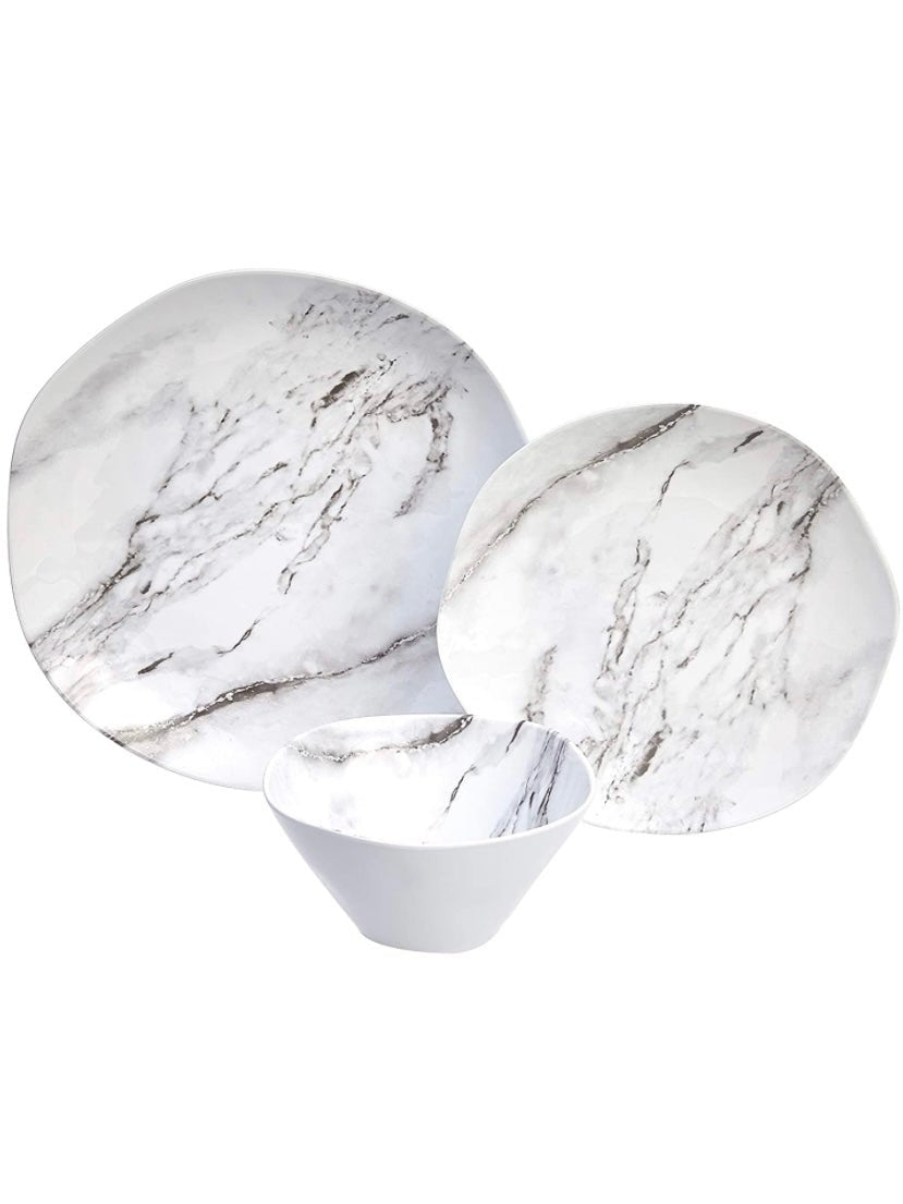 Set of 12 pieces white stone melamine tableware - Wapas