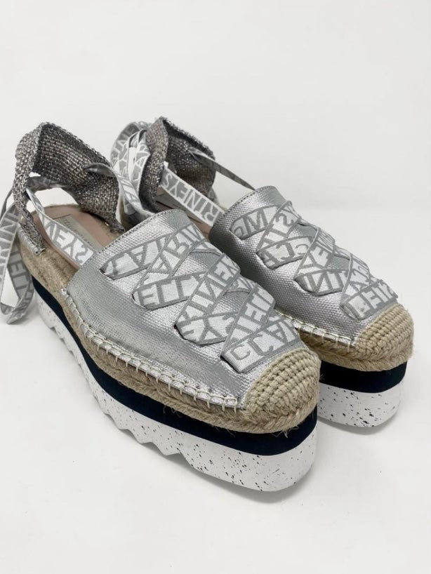 Silver canvas espadrilles tractor platform - Wapas