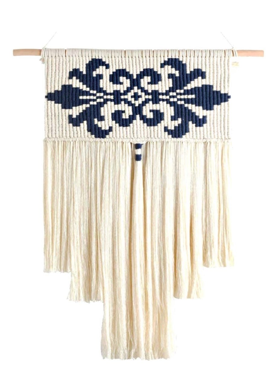 White and black macrame wall hanging - Wapas