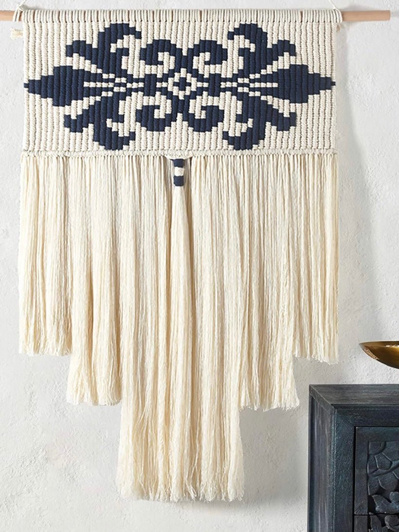 White and black macrame wall hanging - Wapas