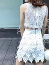 White embroidered leaves set top and skirt