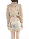 Beige map printed set embroidered top and short
