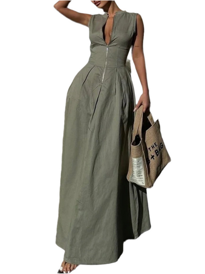 Gray zipper front maxi dress