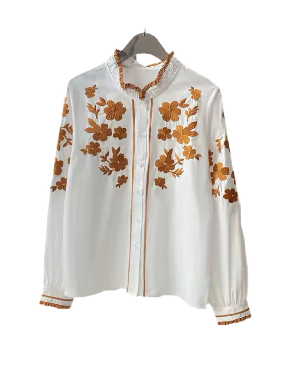 White and mustard embroidered shirt