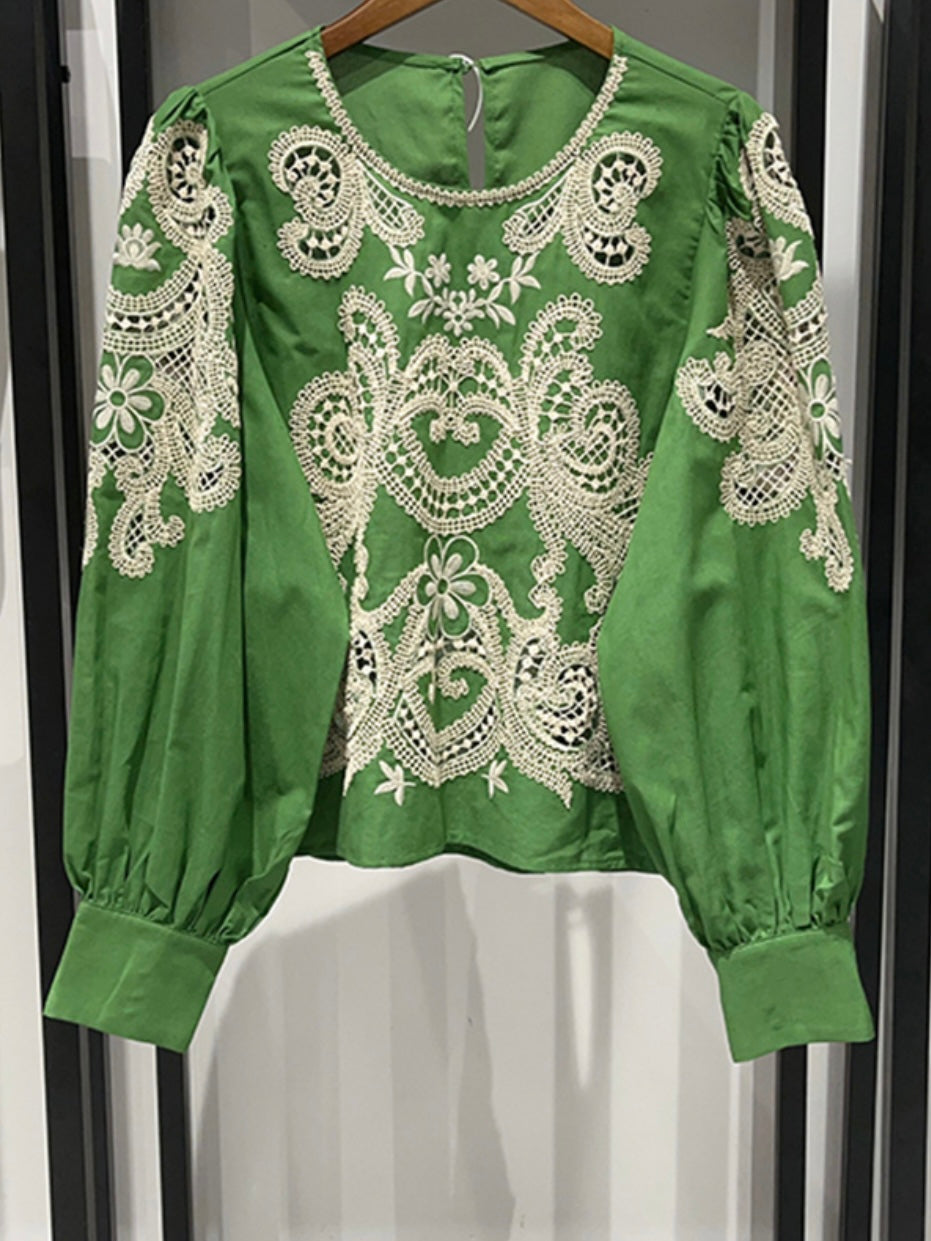 Dark green crochet floral lace shirt