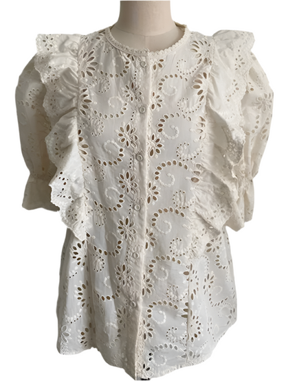 Beige ruffles lace shirt