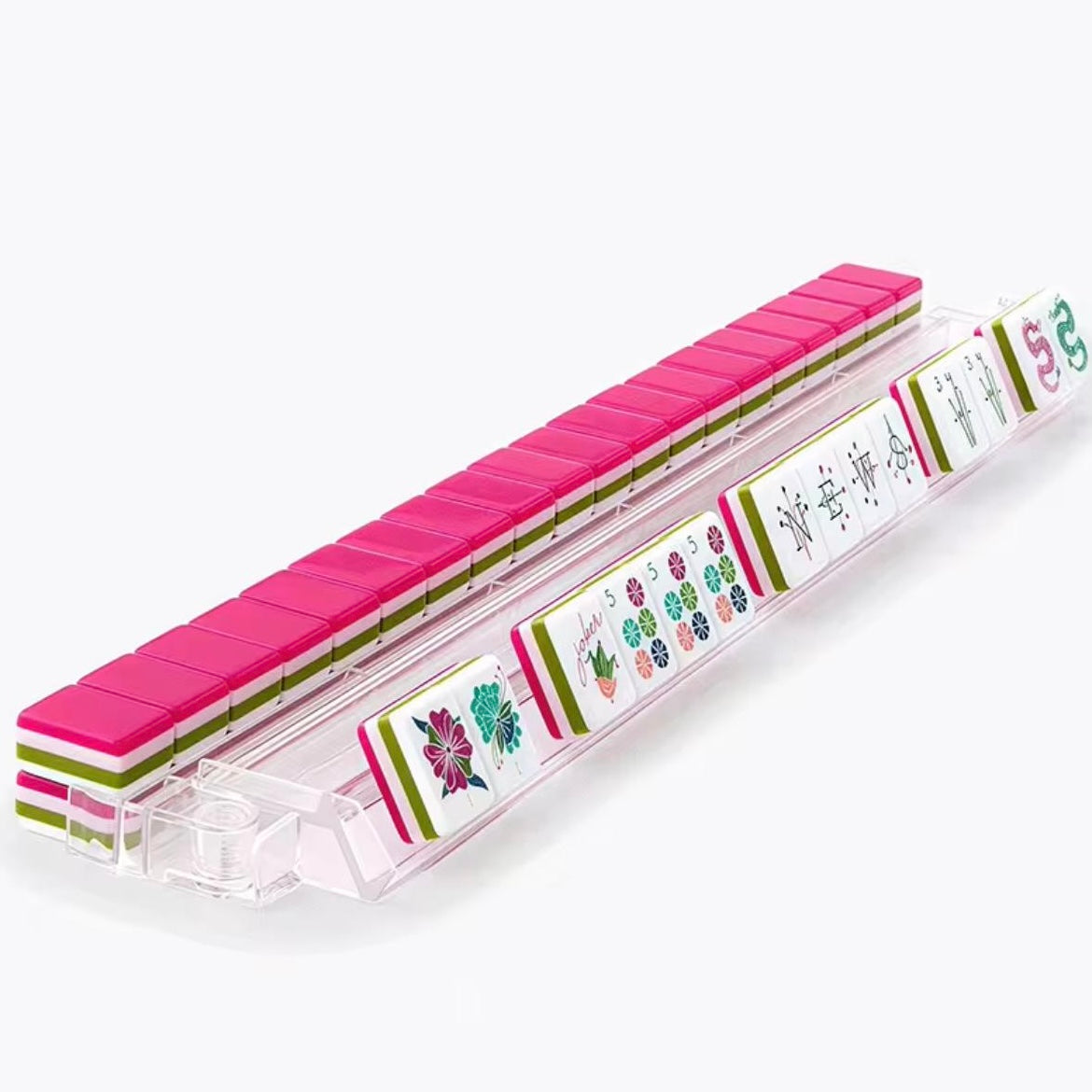 Fuchsia and white Mahjong tiles set