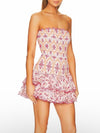Summer fuchsia print strapless short dress